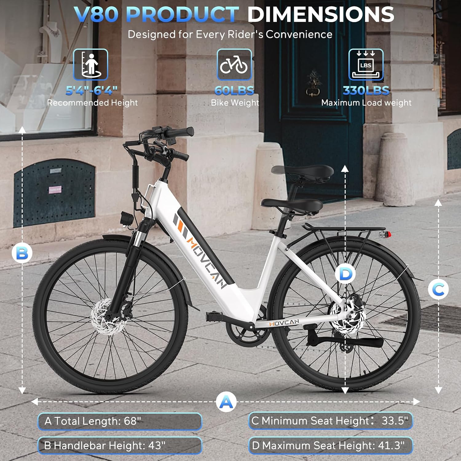 Movcan V80 Electric Bike for Adults - 1000W Motor -28MPH- 70 Mile Range | 26'' City Cruiser Ebike, 48V 13Ah Removable Battery, 7-Speed Dual Disc Brake, Mountain E-Bike for Commuting & Urban Adventure