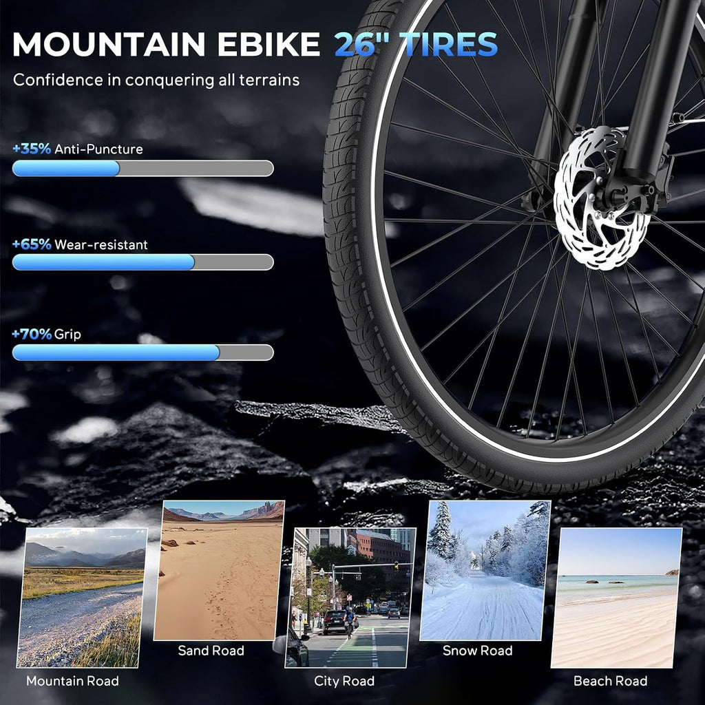 Movcan V80 Electric Bike for Adults - 1000W Motor -28MPH- 70 Mile Range | 26'' City Cruiser Ebike, 48V 13Ah Removable Battery, 7-Speed Dual Disc Brake, Mountain E-Bike for Commuting & Urban Adventure