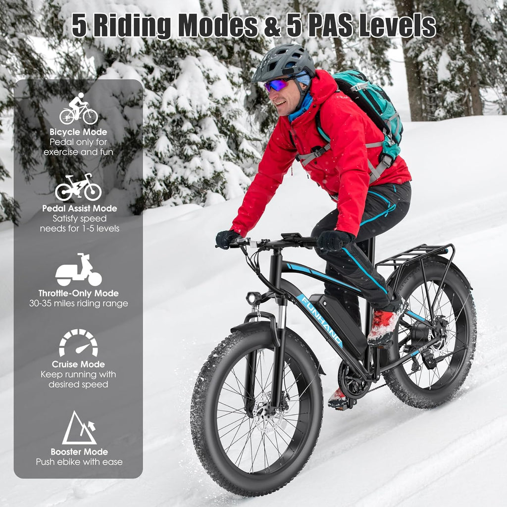 Electric Bike for Adults, 1000W Peak Ebike, 60Miles Electric Mountain Bike, 26" x 4'' Fat Tire Electric Bicycle with 48V 13AH Battery, Rear Rack, Fenders, Front Suspension, UL 2849 Certified