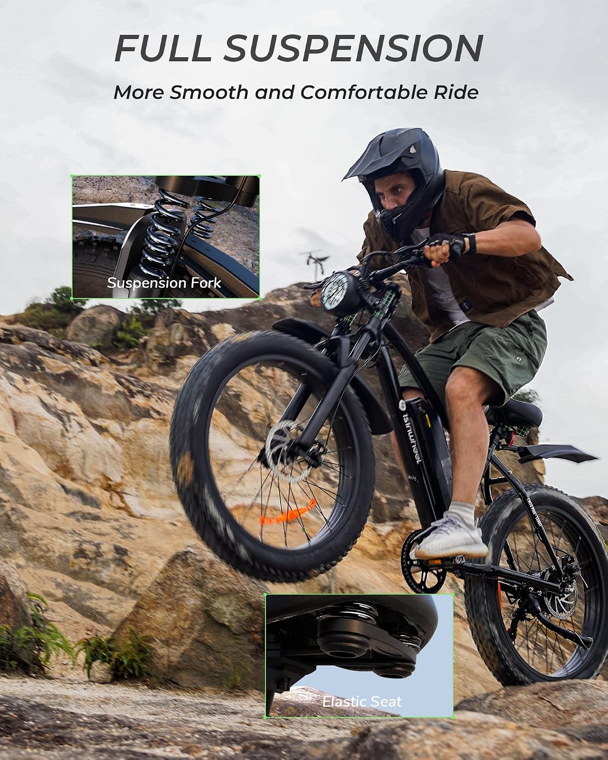 isinwheel M10 Plus Electric Mountain Bike for Adults, 26" x 4.0 Fat Tire Ebike with 48V 13Ah Removable Battery, 1000W Peak Motor Electric Bicycle, 70 Miles Range & 20 MPH +, 7-Speed for Snow