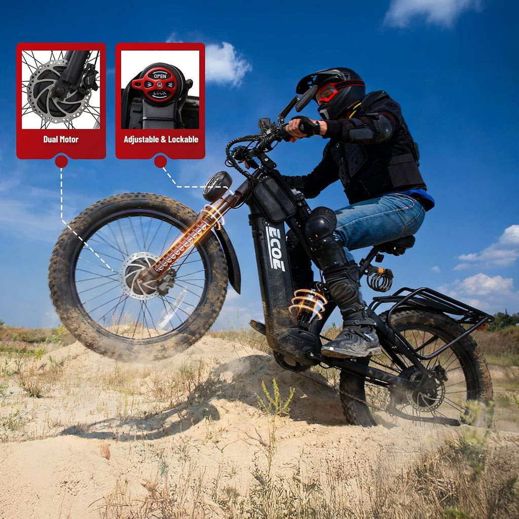 EcoE 8000W Dual Motor Electric Bike for Adults 52MPH 60V32A, 26x4 Fat Tire All Terrain Ebikes, Full Suspension E Bike, SHM 7-Speed Gear Electric Bicycle(Q5-1-8000W)