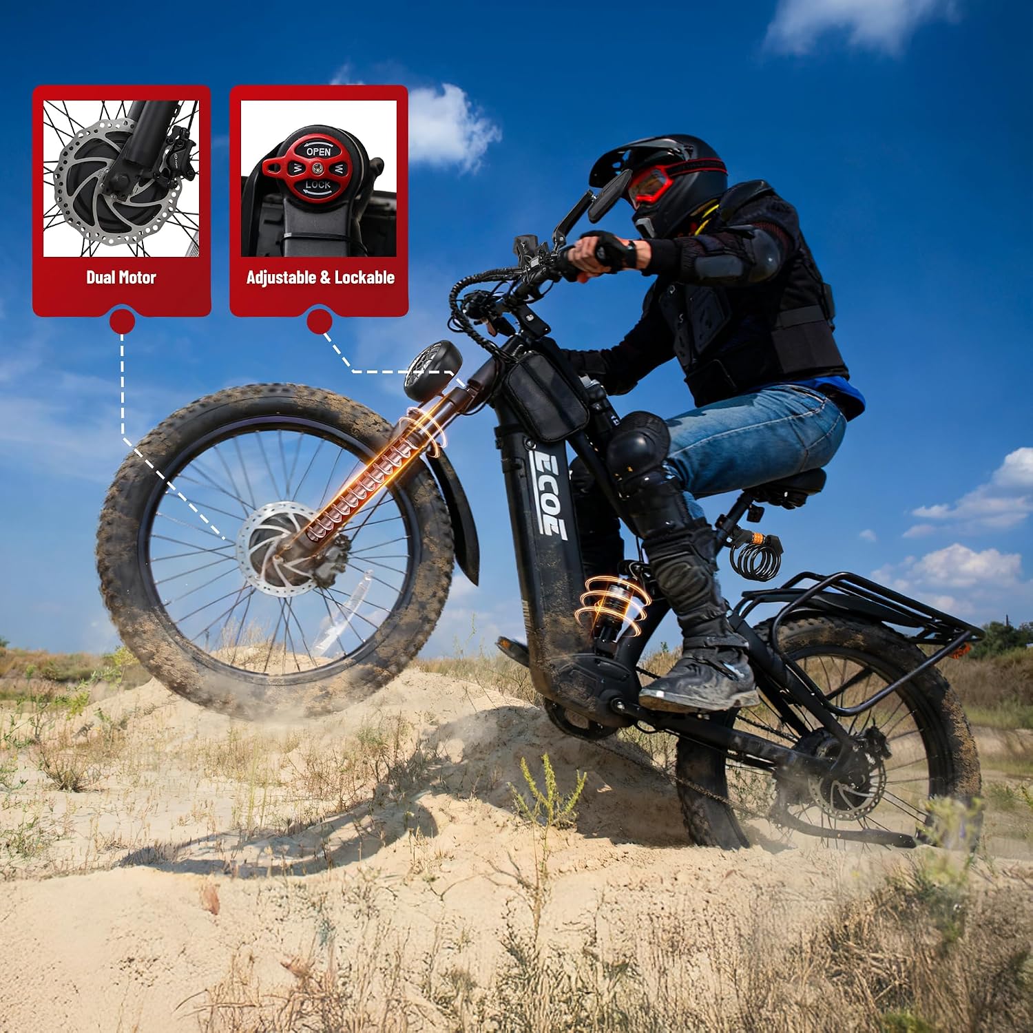 EcoE 8000W Dual Motor Electric Bike for Adults 52MPH 60V32A, 26x4 Fat Tire All Terrain Ebikes, Full Suspension E Bike, SHM 7-Speed Gear Electric Bicycle(Q5-1-8000W)