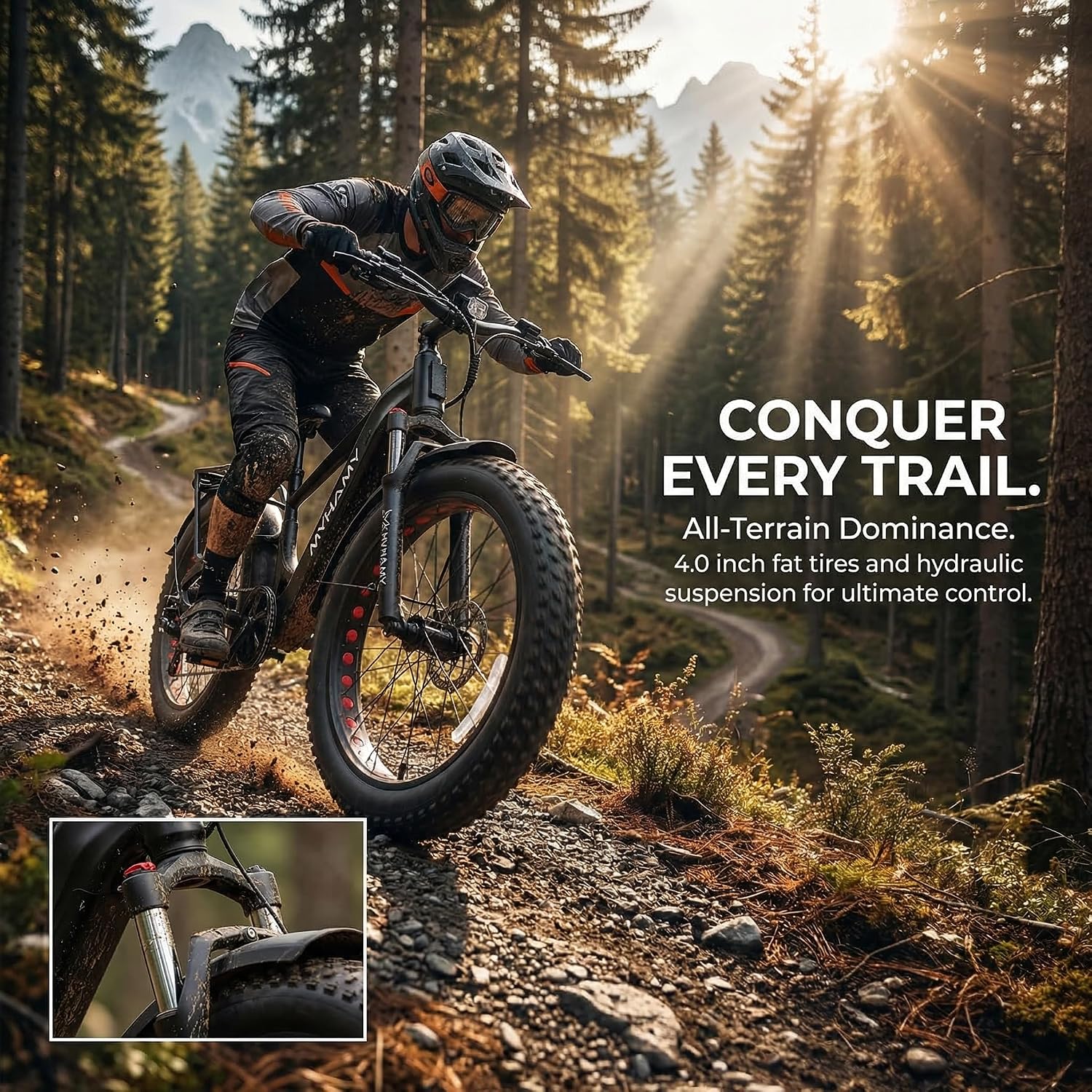 2000W Electric Bike, 35MPH Ebike for Adults 48V 18.5AH Removable Battery for 40-80 Miles, 24/26" Fat Tires Full Suspension for Off Road Commuting