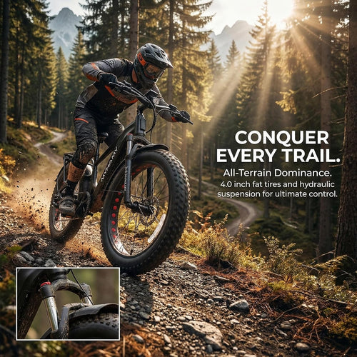 2000W Electric Bike, 35MPH Ebike for Adults 48V 18.5AH Removable Battery for 40-80 Miles, 24/26" Fat Tires Full Suspension for Off Road Commuting