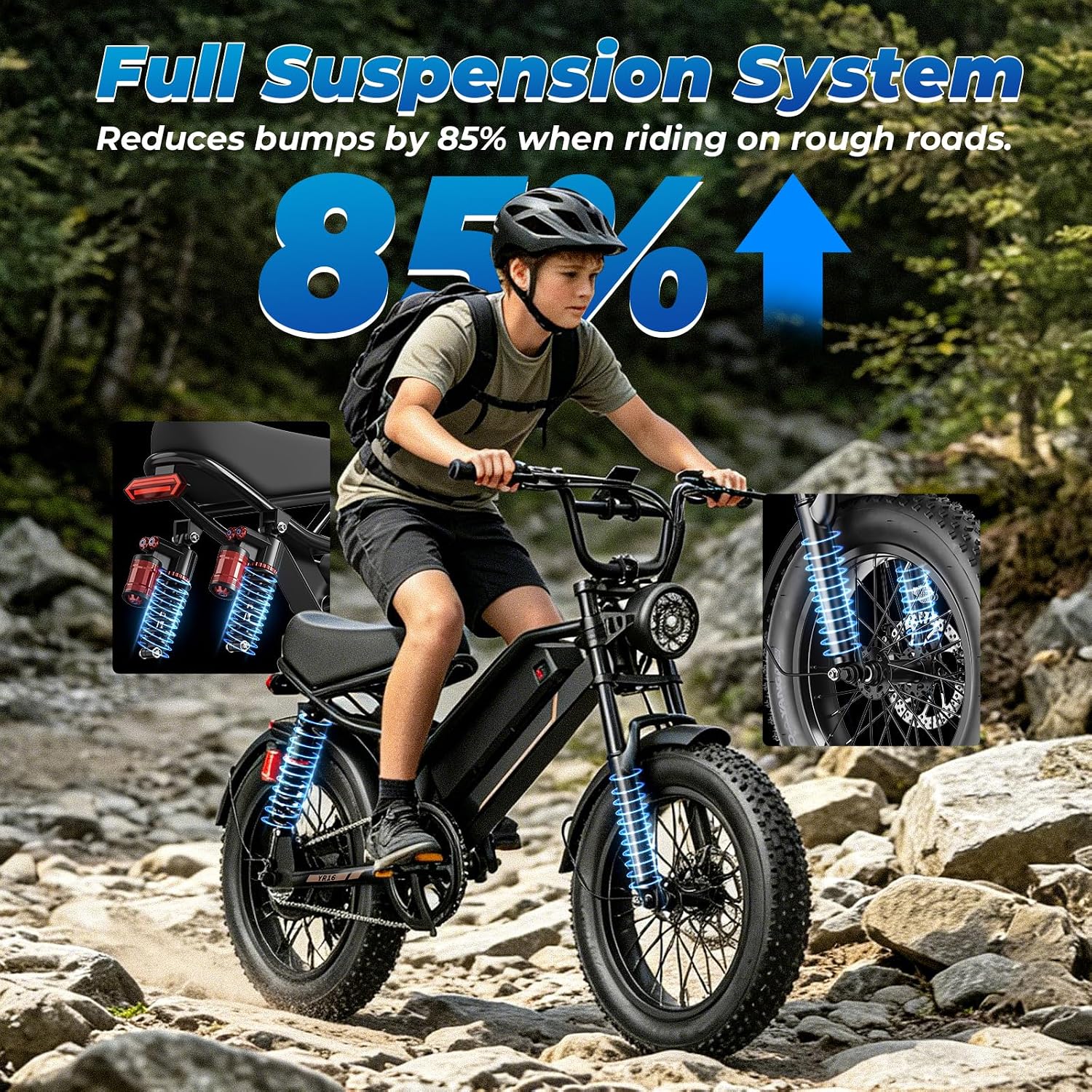 Jasion Electric Bike for Adults & Teens, 2000W/3000W Peak E Bike, Up to 55-90 Miles Range Electric Bicycle, 48V/52V Battery, 16"/20"x4.0" Fat Tire E-Bike, Full Suspension Ebike for Beach,Mountain,Road