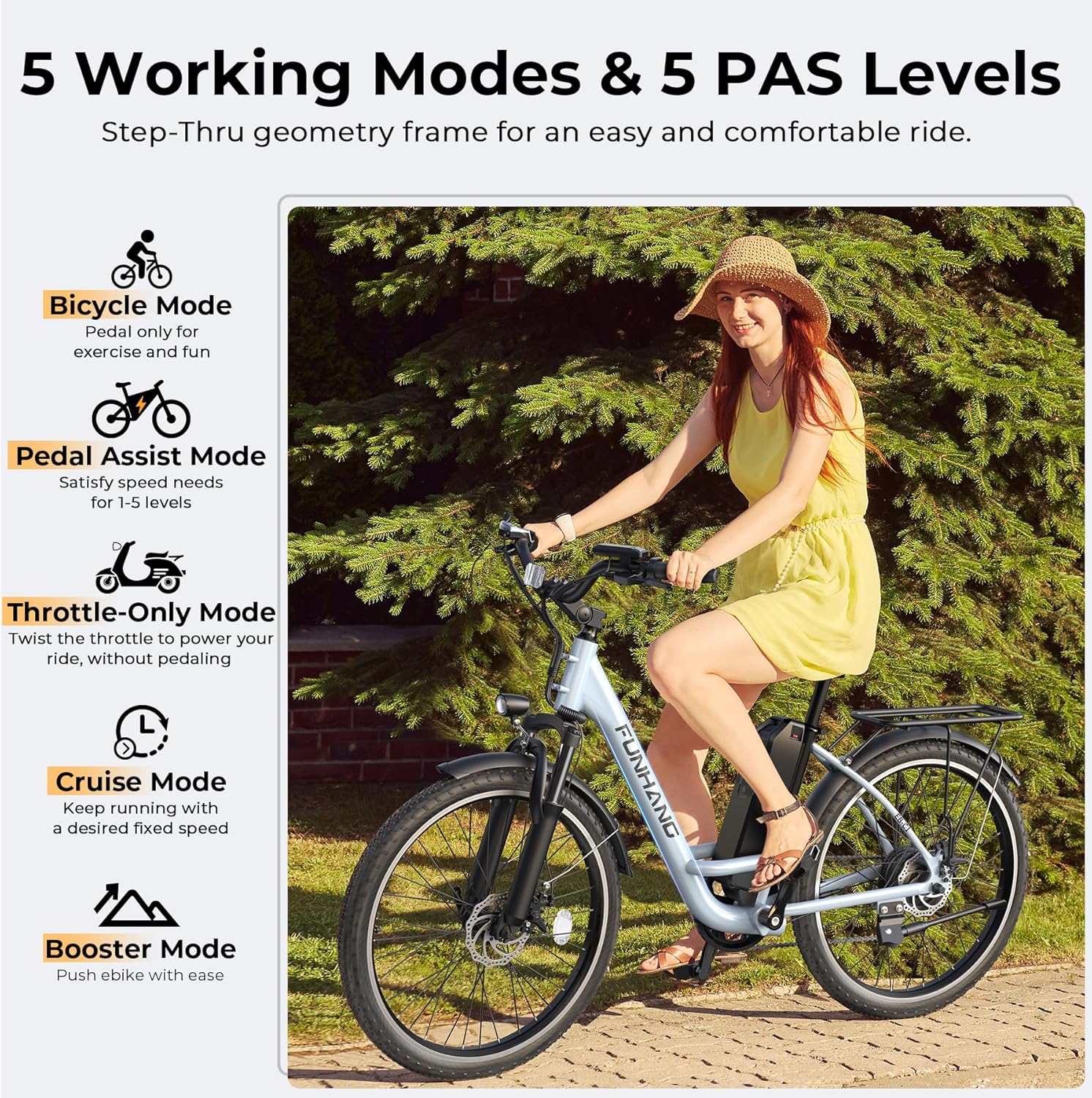 Electric Bike for Adults, Peak 1000W 50Miles City Cruiser Ebike, 26" Step Thru Electric Bicycles with 48V Removable Battery, Adjustable Stem, Rear Rack, LCD Display, 7 Speed, UL2849 Certified