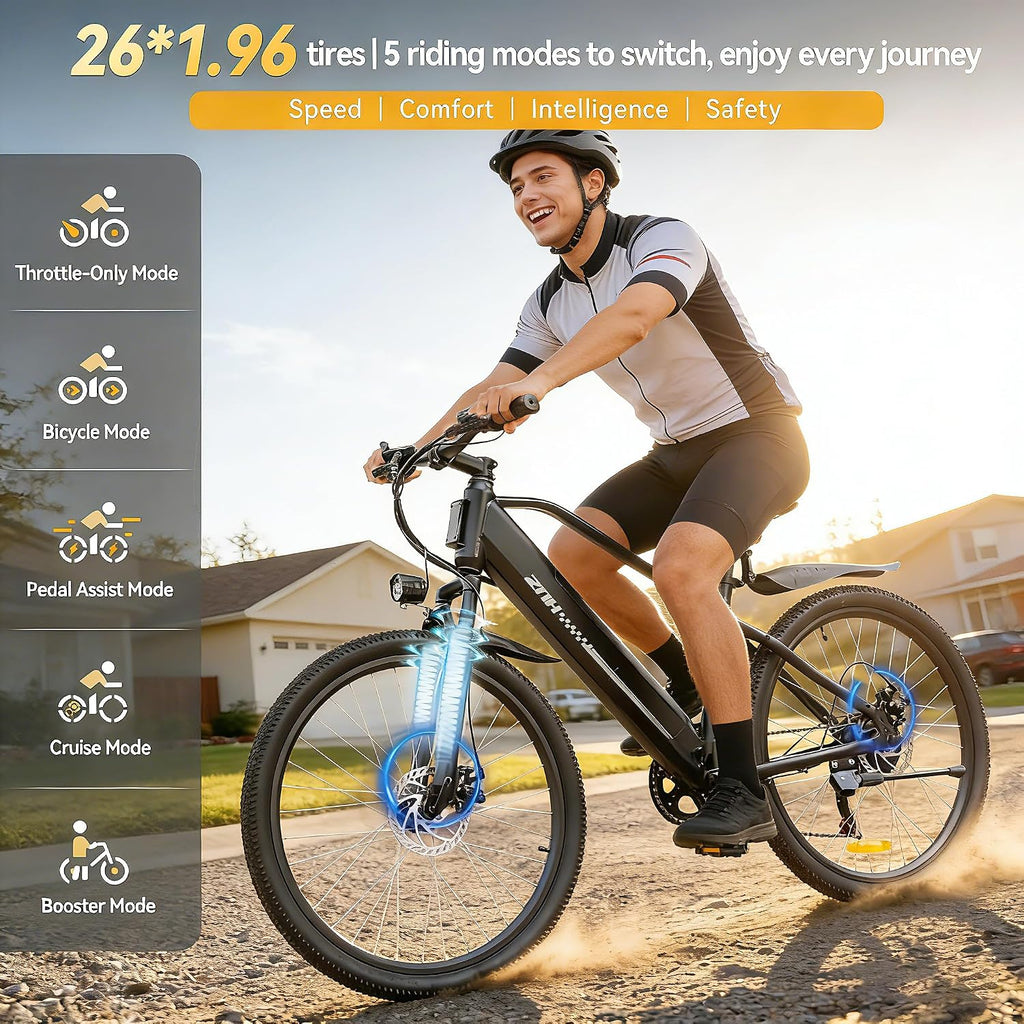 ZNH Electric Bike for Adults, 1000W Peak Mountain Ebike 23 MPH, 65 Miles Range, 7 Speed, 48V 15Ah Removable Battery Ebike, 26" Electric Bicycle for Commute