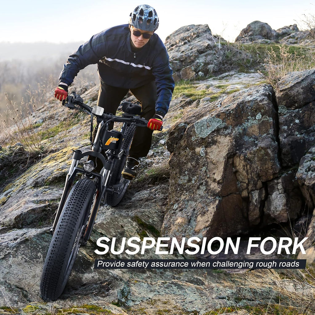 Wooken 26" x4.0 Fat Tire Electric Bike, Folding Electirc Bike for Mountain Commuter, Peak 750W Motor, Ebikes for Adults with 48V/10.4Ah Removable Battery, Suspension Fork, 21 Speed Ebike