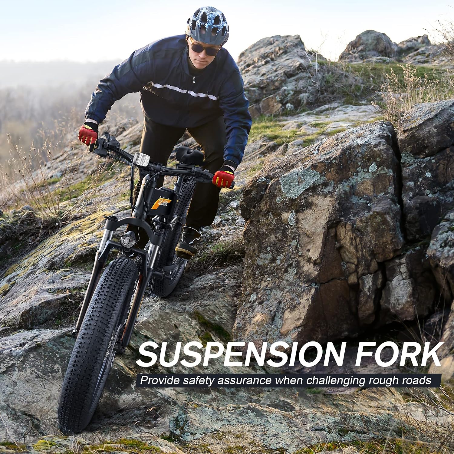 Wooken 26" x4.0 Fat Tire Electric Bike, Folding Electirc Bike for Mountain Commuter, Peak 750W Motor, Ebikes for Adults with 48V/10.4Ah Removable Battery, Suspension Fork, 21 Speed Ebike