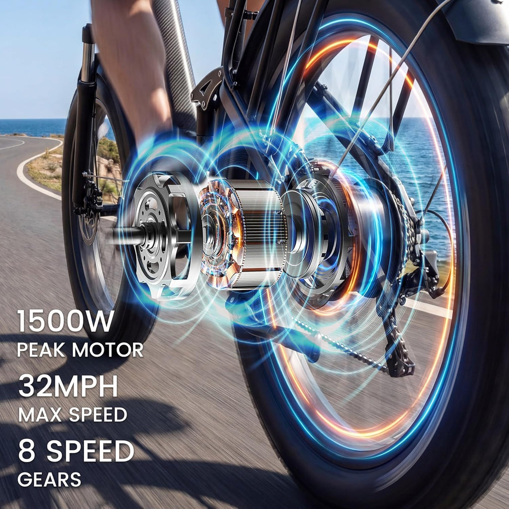 ESKUTE Electric Bike for Adults - 48V20.8Ah Battery Ebike up to 80 Miles, 32+MPH, Peak 1500W Brushless Motor, 26x4.0 Fat Tire Step-Over Mountain Ebike, 8-Speed, Full Suspensions E-Bike