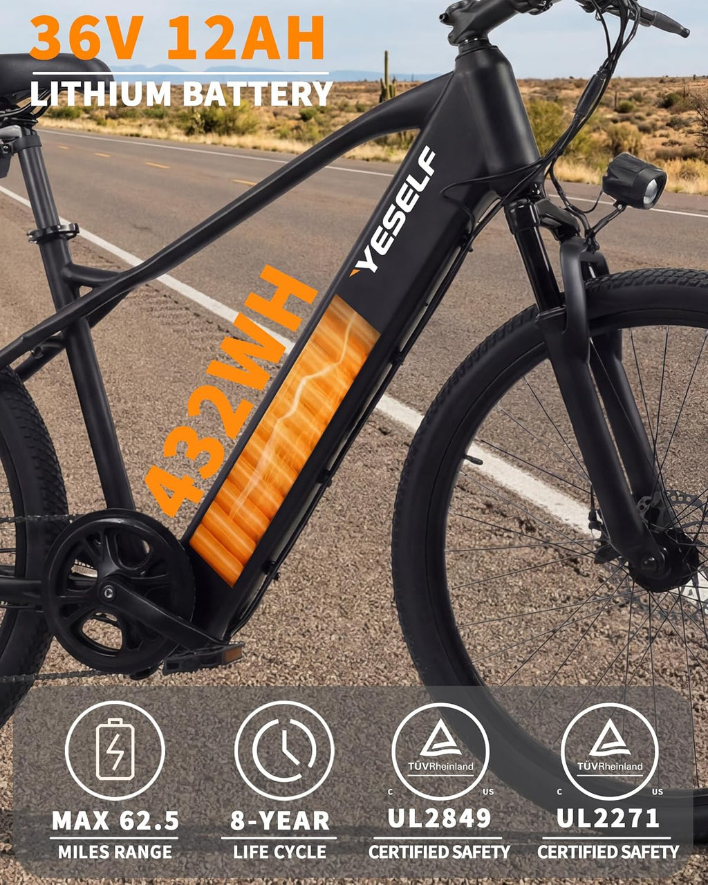 Vintage Electric Bike for Adults, 62.5/74 Miles 20 MPH Commuting Ebike, 750W Peak Mountain E Bike with 12/15.6Ah UL 2849 Certified Battery, 26“ Men Women EBike with Front/Full Suspension