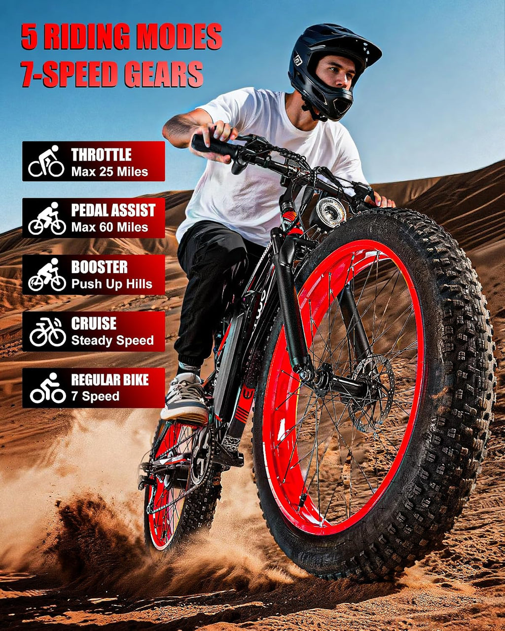 Electric Bike for Adults, 1500W Peak E Bikes, 28+MPH, 26" Fat Tire Ebikes | 48V 15Ah|20Ah Electric Mountain Bike, 60|70+ Miles Electric Bicycle,7 Speed
