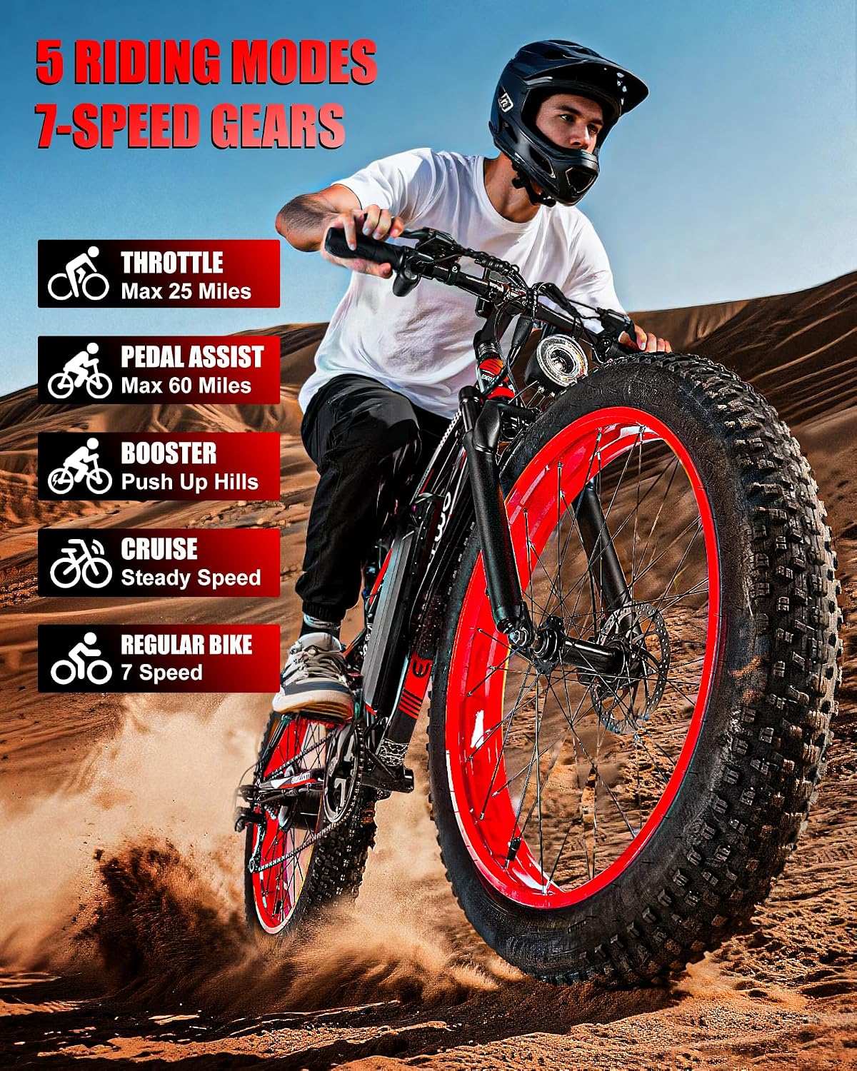 Electric Bike for Adults, 1500W Peak E Bikes, 28+MPH, 26" Fat Tire Ebikes | 48V 15Ah|20Ah Electric Mountain Bike, 60|70+ Miles Electric Bicycle,7 Speed