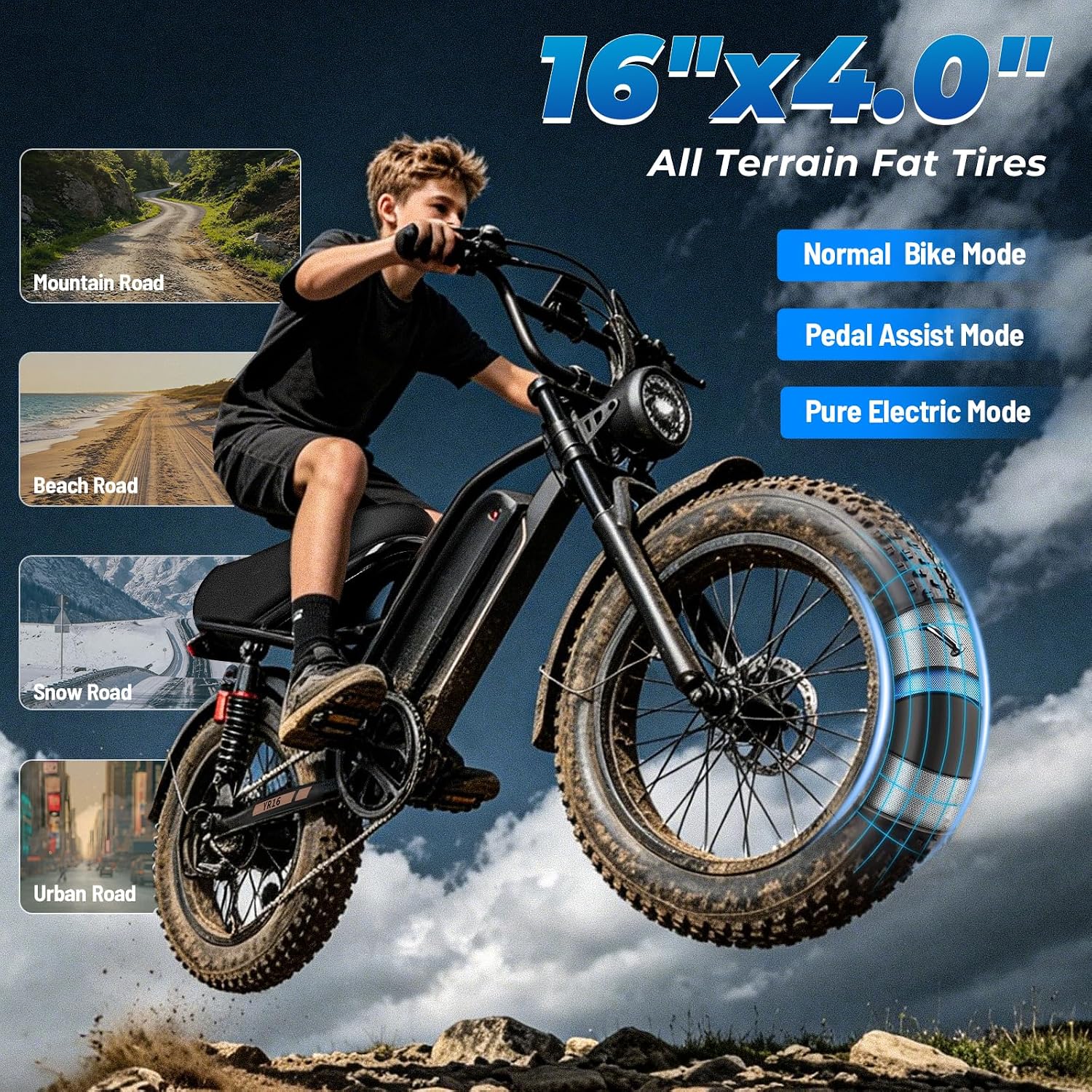 Jasion Electric Bike for Adults & Teens, 2000W/3000W Peak E Bike, Up to 55-90 Miles Range Electric Bicycle, 48V/52V Battery, 16"/20"x4.0" Fat Tire E-Bike, Full Suspension Ebike for Beach,Mountain,Road