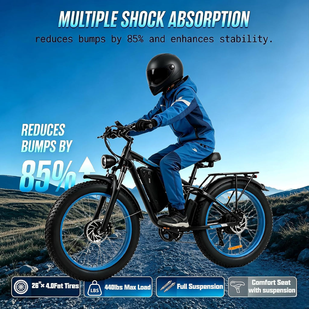 AWD Electric Bike for Adults, 48V 25AH Removable Battery, Peak 4000W Power 26” Fat Tire Ebike, Dual Motor Electric Bicycles, Fast Dual Hydraulic Brakes 7-Speed All Terrain E-Bikes