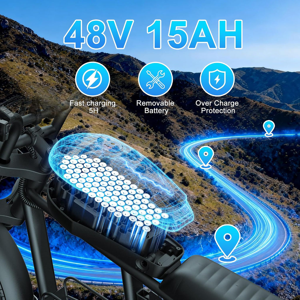 Electric Bike for Adults, 1000W/1500W/3000W Ebike 48V 15/20/35AH E Bike 20" Fat Tire 30/34/37MPH 40/47/100 Miles Adult Electric Bicycles, 3 Modes Electric Dirt Bike, All-Terrain Off-Road Motorcycle