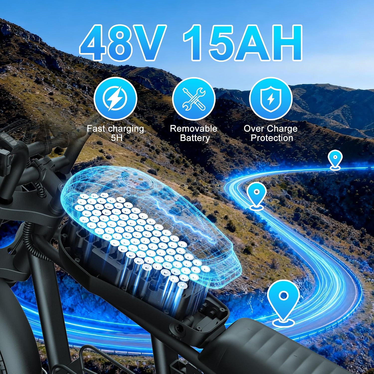 Electric Bike for Adults, 1000W/1500W/3000W Ebike 48V 15/20/35AH E Bike 20" Fat Tire 30/34/37MPH 40/47/100 Miles Adult Electric Bicycles, 3 Modes Electric Dirt Bike, All-Terrain Off-Road Motorcycle